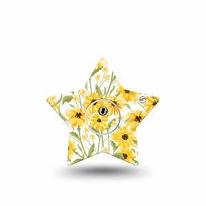 ExpressionMed Yellow Mosaic Floral Freestyle Libre 3 and Libre 3 Plus Star Shape Tape Single Tape and Single Sticker Sunflower Field, Patch CGM Design