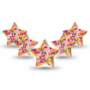 ExpressionMed Retro Brush Stroke Freestyle Libre 3 and Libre 3 Plus Star Shape Tape 5-Pack Tape and 5-Pack Sticker Plant-Like Brush Painted Print, Patch CGM Design