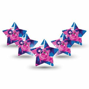 ExpressionMed Violet Vortex Freestyle Libre 3 and Libre 3 Plus Star Shape Tape 5-Pack Tape and 5-Pack Sticker Circle Square Triangle Print, Patch CGM Design