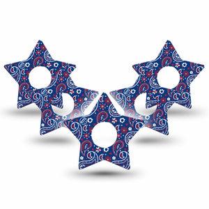 ExpressionMed Independence Paisley Freestyle Libre 3 and Libre 3 Plus Star Shape Tape 5-Pack Tape Summer Ornamental Print, Patch CGM Design