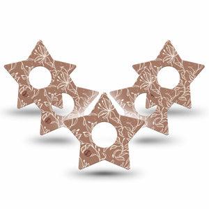 ExpressionMed Mocha Mousse Lace Freestyle Libre 3 and Libre 3 Plus Star Shape Tape, 5-Pack Tape Sunflower Mocha Florals, Patch CGM Design