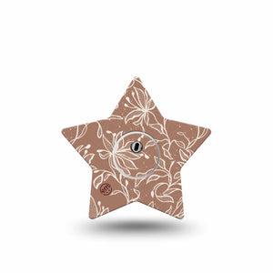 ExpressionMed Mocha Mousse Lace Freestyle Libre 3 and Libre 3 Plus Star Shape Tape, Single Tape and Single Sticker Summer Floral Mocha, Patch CGM Design