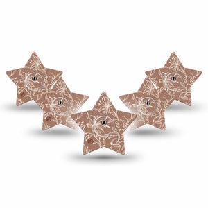 ExpressionMed Mocha Mousse Lace Freestyle Libre 3 and Libre 3 Plus Star Shape Tape, 5-Pack Tape and 5-Pack Sticker Sunflower Mocha Florals, Patch CGM Design