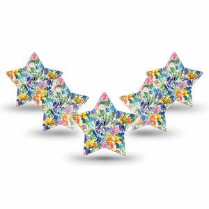 ExpressionMed Summer Fling Freestyle Libre 3 and Libre 3 Plus Star Shape Tape, 5-Pack Tape and 5-Pack Sticker Airy Vibe Flowers, Patch CGM Design