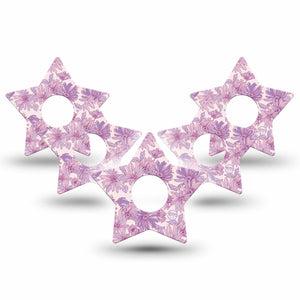 ExpressionMed Purple Daisy Freestyle Libre 3 and Libre 3 Plus Star Shape Tape, 5-Pack Tape Gentle Pastel Lilac Florals, Patch CGM Design