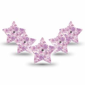 ExpressionMed Purple Daisy Freestyle Libre 3 and Libre 3 Plus Star Shape Tape, 5-Pack Tape and 5-Pack Sticker Gentle Pastel Lilac Florals, Patch CGM Design