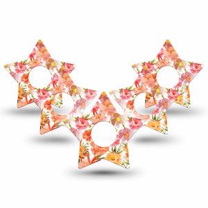 ExpressionMed Peach Dusk Freestyle Libre 3 and Libre 3 Plus Star Shape Tape, 5-Pack Tape Pink Orange Flowers,  Patch CGM Design