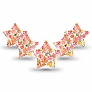 ExpressionMed Peach Dusk Freestyle Libre 3 and Libre 3 Plus Star Shape Tape, 5-Pack Tape and 5-Pack Sticker Pink Orange Flowers,  Patch CGM Design