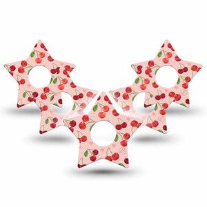 ExpressionMed Cherries Freestyle Libre 3 and Libre 3 Plus Star Shape Tape, 5-Pack Tape Red Pink Cherry Print, Patch CGM Design