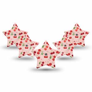 ExpressionMed Cherries Freestyle Libre 3 and Libre 3 Plus Star Shape Tape, 5-Pack Tape and 5-Pack Sticker Red Pink Cherry Print, Patch CGM Design