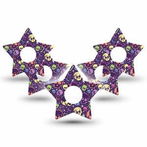 ExpressionMed Neon Skulls Freestyle Libre 3 and Libre 3 Plus Star Shape Tape 5-Pack Tape Glowing Neon Skulls Inspired, Patch CGM Design