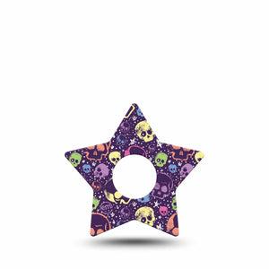 ExpressionMed Neon Skulls Freestyle Libre 3 and Libre 3 Plus Star Shape Tape, Single Tape Glowing Neon Skulls Inspired, Patch CGM Design