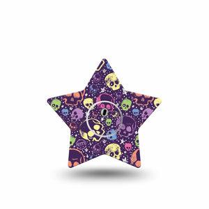 ExpressionMed Neon Skulls Freestyle Libre 3 and Libre 3 Plus Star Shape Tape, Single Tape and Single Sticker Glowing Neon Skulls Inspired, Patch CGM Design