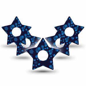 ExpressionMed Blue Drops Freestyle Libre 3 and Libre 3 Plus Star Shape Tape 5-Pack Tape Deep Blue Light Blue Mix, Patch CGM Design