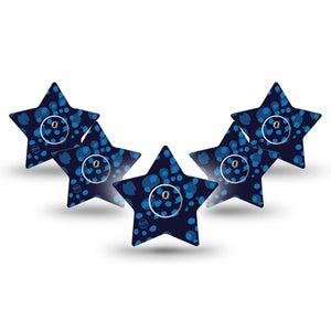 ExpressionMed Blue Drops Freestyle Libre 3 and Libre 3 Plus Star Shape Tape 5-Pack Tape and 5-Pack Sticker Deep Blue Light Blue Mix, Patch CGM Design