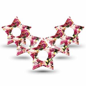ExpressionMed Maroon Flowers Freestyle Libre 3 and Libre 3 Plus Star Shape Tape 5-Pack Tape Wispy Red Flowers, Patch CGM Design