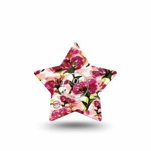 ExpressionMed Maroon Flowers Freestyle Libre 3 and Libre 3 Plus Star Shape Tape, Single Tape and Single Sticker Wine Red Gossamer Florals, Patch CGM Design