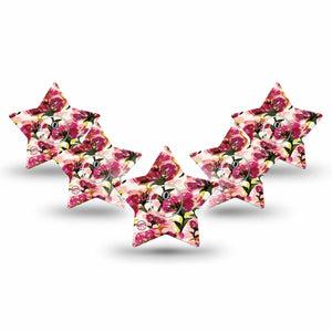 ExpressionMed Maroon Flowers Freestyle Libre 3 and Libre 3 Plus Star Shape Tape 5-Pack Tape and 5-Pack Sticker Wispy Red Flowers, Patch CGM Design
