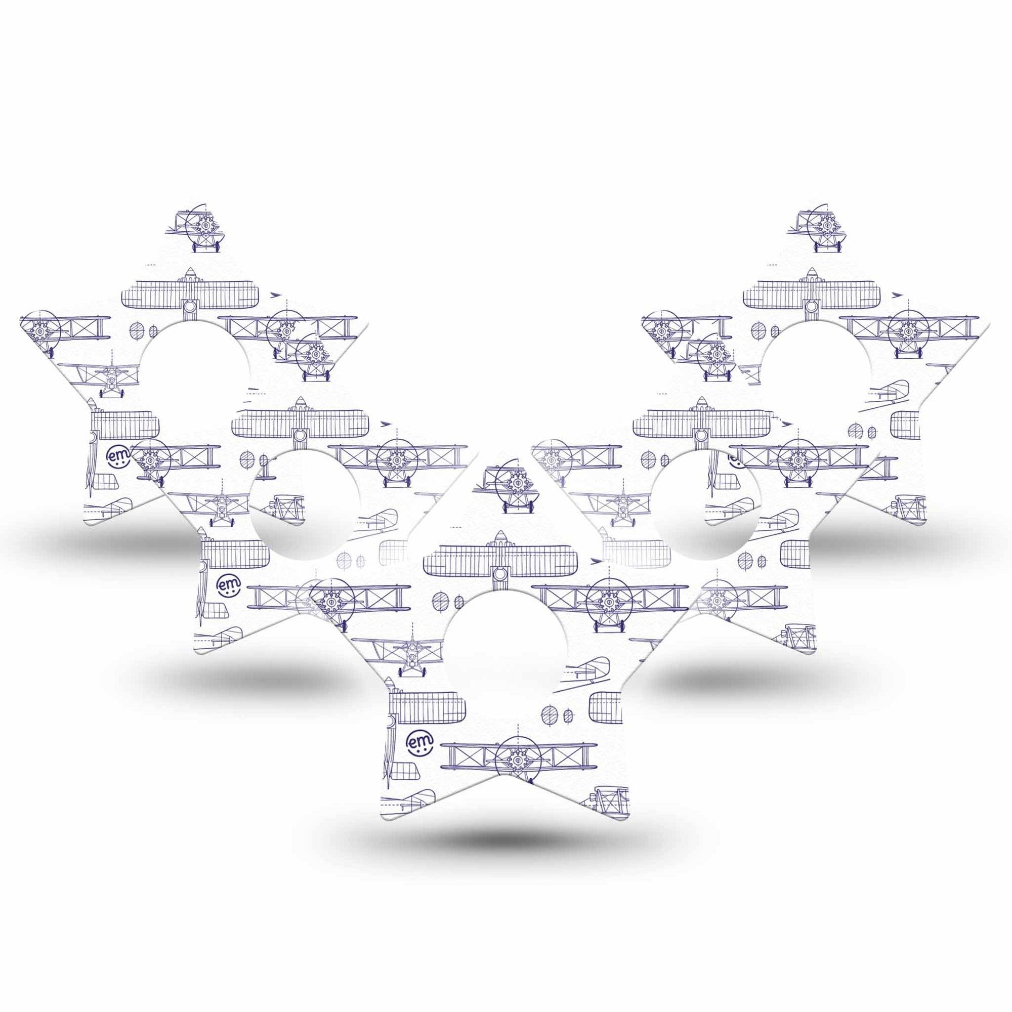 ExpressionMed Airplane Freestyle Libre 3 and Libre 3 Plus Star Shape Tape 5-Pack Tape Aircraft Drawings, Patch CGM Design