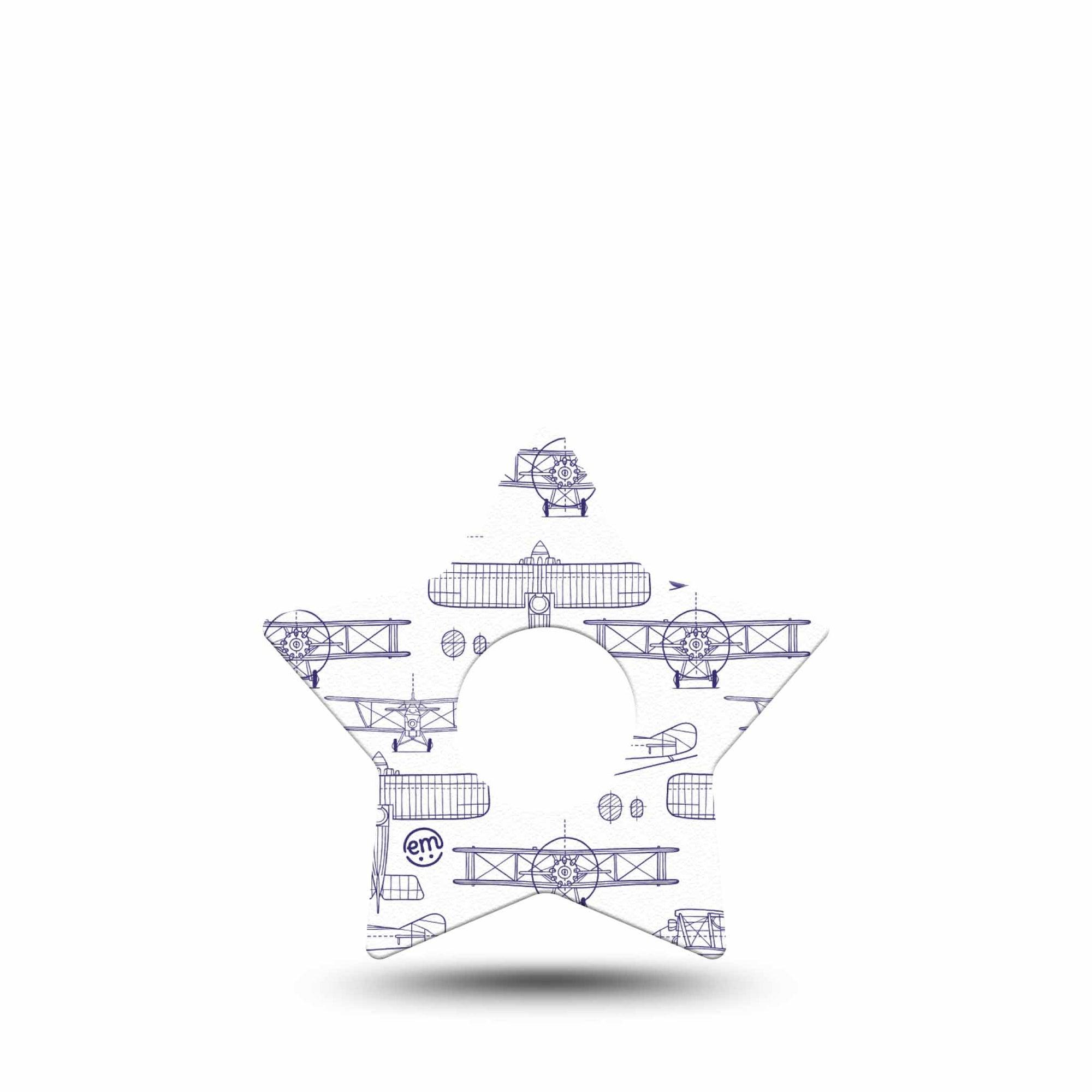 ExpressionMed Airplane Freestyle Libre 3 and Libre 3 Plus Star Shape Tape, Single Tape Small Aircraft Outlines, Patch CGM Design