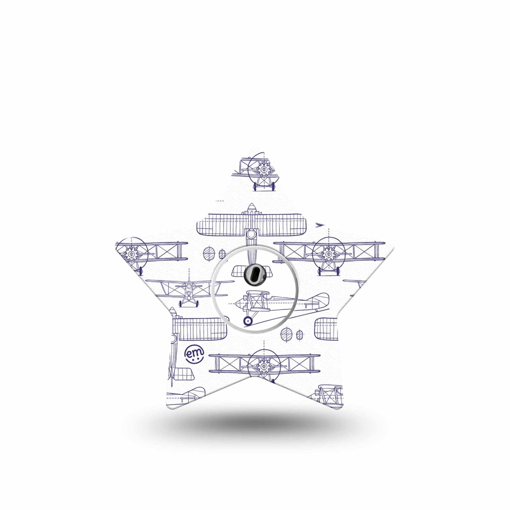 ExpressionMed Airplane Freestyle Libre 3 and Libre 3 Plus Star Shape Tape, Single Tape and Single Sticker Small Aircraft Outlines, Patch CGM Design