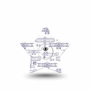 ExpressionMed Airplane Freestyle Libre 3 and Libre 3 Plus Star Shape Tape, Single Tape and Single Sticker Small Aircraft Outlines, Patch CGM Design