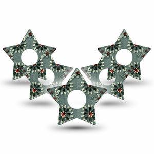ExpressionMed Green Embroidery Freestyle Libre 3 and Libre 3 Plus Star Shape Tape 5-Pack Tape Green Tone Florals, Patch CGM Design