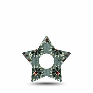 ExpressionMed Green Embroidery Freestyle Libre 3 and Libre 3 Plus Star Shape Tape, Single Tape Green Threaded Petals, Patch CGM Design