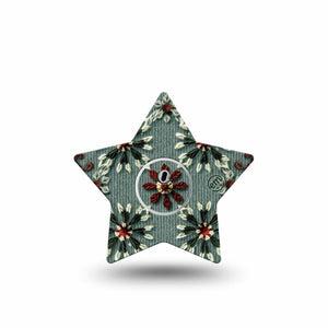 ExpressionMed Green Embroidery Freestyle Libre 3 and Libre 3 Plus Star Shape Tape, Single Tape and Single Sticker Green Threaded Petals, Patch CGM Design