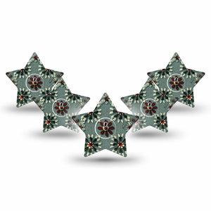 ExpressionMed Green Embroidery Freestyle Libre 3 and Libre 3 Plus Star Shape Tape 5-Pack Tape and 5-Pack Sticker Green Tone Florals, Patch CGM Design