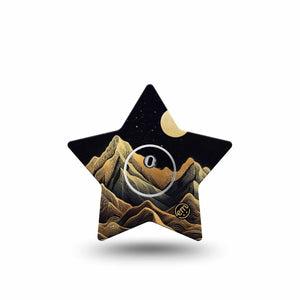 ExpressionMed Black Mountain Freestyle Libre 3 and Libre 3 Plus Star Shape Tape, Single Tape and Single Sticker Gold Black Line Mountain Peaks, Patch CGM Design