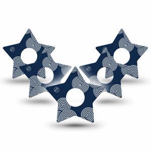 ExpressionMed Blue Swirls Freestyle Libre 3 and Libre 3 Plus Star Shape Tape 5-Pack Tape Navy Spirals, Patch CGM Design
