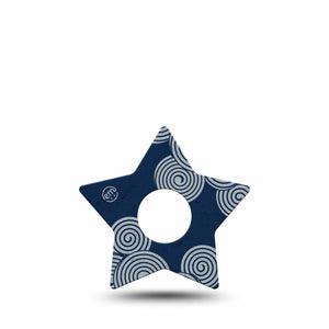 ExpressionMed Blue Swirls Freestyle Libre 3 and Libre 3 Plus Star Shape Tape, Single Tape Basic Circular Swirls, Patch CGM Design