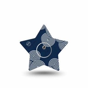 ExpressionMed Blue Swirls Freestyle Libre 3 and Libre 3 Plus Star Shape Tape, Single Tape and Single Sticker Basic Circular Swirls, Patch CGM Design