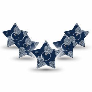 ExpressionMed Blue Swirls Freestyle Libre 3 and Libre 3 Plus Star Shape Tape 5-Pack Tape and 5-Pack Sticker Navy Spirals, Patch CGM Design