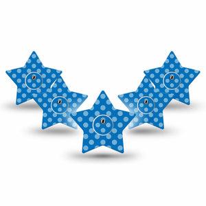 ExpressionMed Blue Polka Dots Freestyle Libre 3 and Libre 3 Plus Star Shape Tape, 5-Pack Tape and 5-Pack Sticker Blue Dots Bloom, Patch CGM Design
