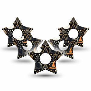 ExpressionMed Art Deco Halloween Freestyle Libre 3 and Libre 3 Plus Star Shape Tape 5-Pack Tape Vintage Style Halloween, Patch CGM Design