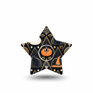 ExpressionMed Art Deco Halloween Freestyle Libre 3 and Libre 3 Plus Star Shape Tape, Single Tape and Single Sticker Halloween Pumpkins Witch Hats, Patch CGM Design