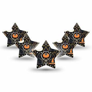 ExpressionMed Art Deco Halloween Freestyle Libre 3 and Libre 3 Plus Star Shape Tape 5-Pack Tape and 5-Pack Sticker Vintage Style Halloween, Patch CGM Design