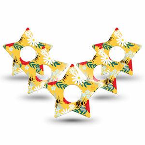 ExpressionMed Bees and Flowers Freestyle Libre 3 and Libre 3 Plus Star Shape Tape 5-Pack Tape Vibrant Garden Overlay Tape CGM Design