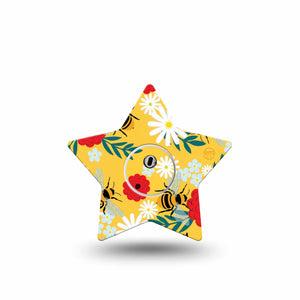 ExpressionMed Bees and Flowers Freestyle Libre 3 and Libre 3 Plus Star Shape Tape Single Tape and Single Sticker Flower Blossom Overlay Tape CGM Design