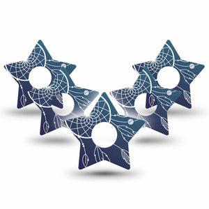 ExpressionMed Blue Dreamcatcher Freestyle Libre 3 and Libre 3 Plus Star Shape Tape 5-Pack Tape Boho Decor Overlay Tape CGM Design