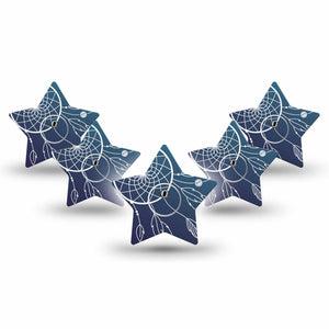 ExpressionMed Blue Dreamcatcher Freestyle Libre 3 and Libre 3 Plus Star Shape Tape 5-Pack Tape and 5-Pack Sticker Ocean Hues Overlay Tape CGM Design