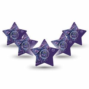 ExpressionMed Purple Butterfly Freestyle Libre 3 and Libre 3 Plus Star Shape Tape 5-Pack Tape and 5-Pack Sticker Purple Beauty, Plaster CGM Design