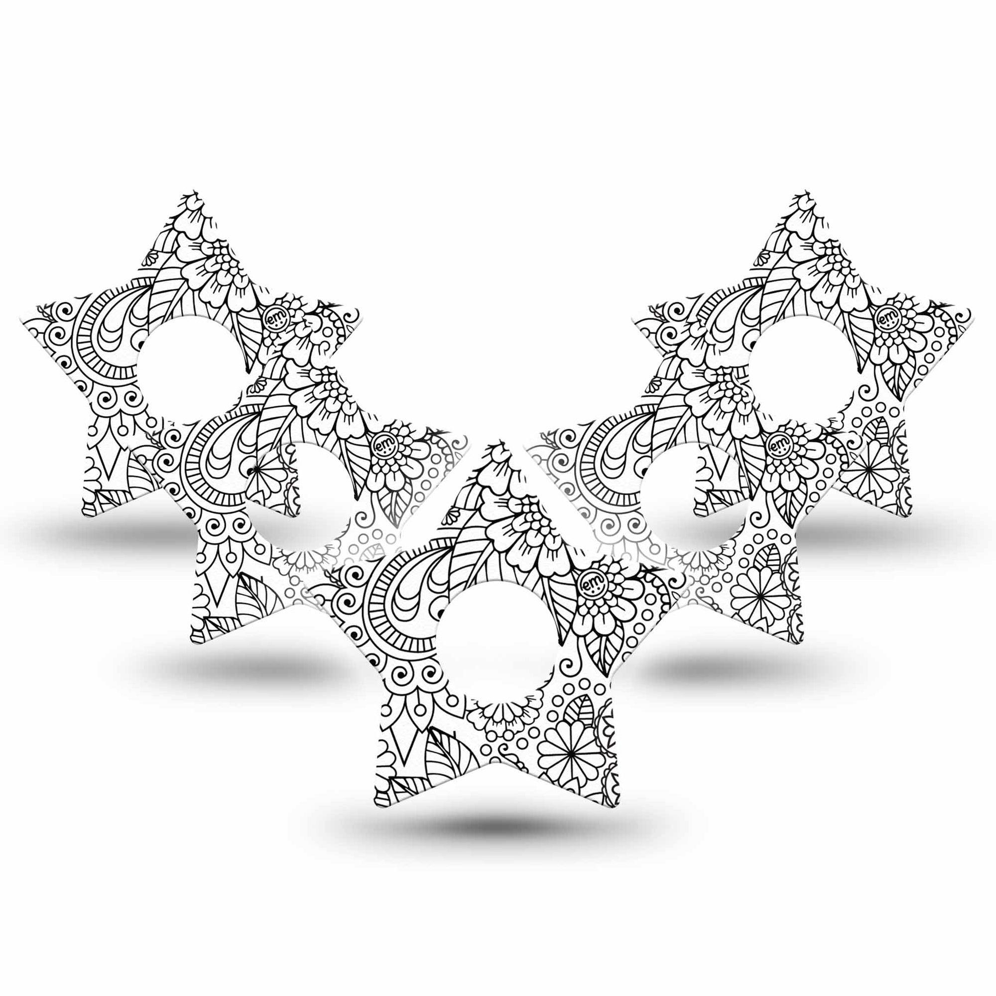 ExpressionMed Color Me Flower Freestyle Libre 3 and Libre 3 Plus Star Shape Tape 5-Pack Tape Monochrome Blossoms Overlay Tape CGM Design