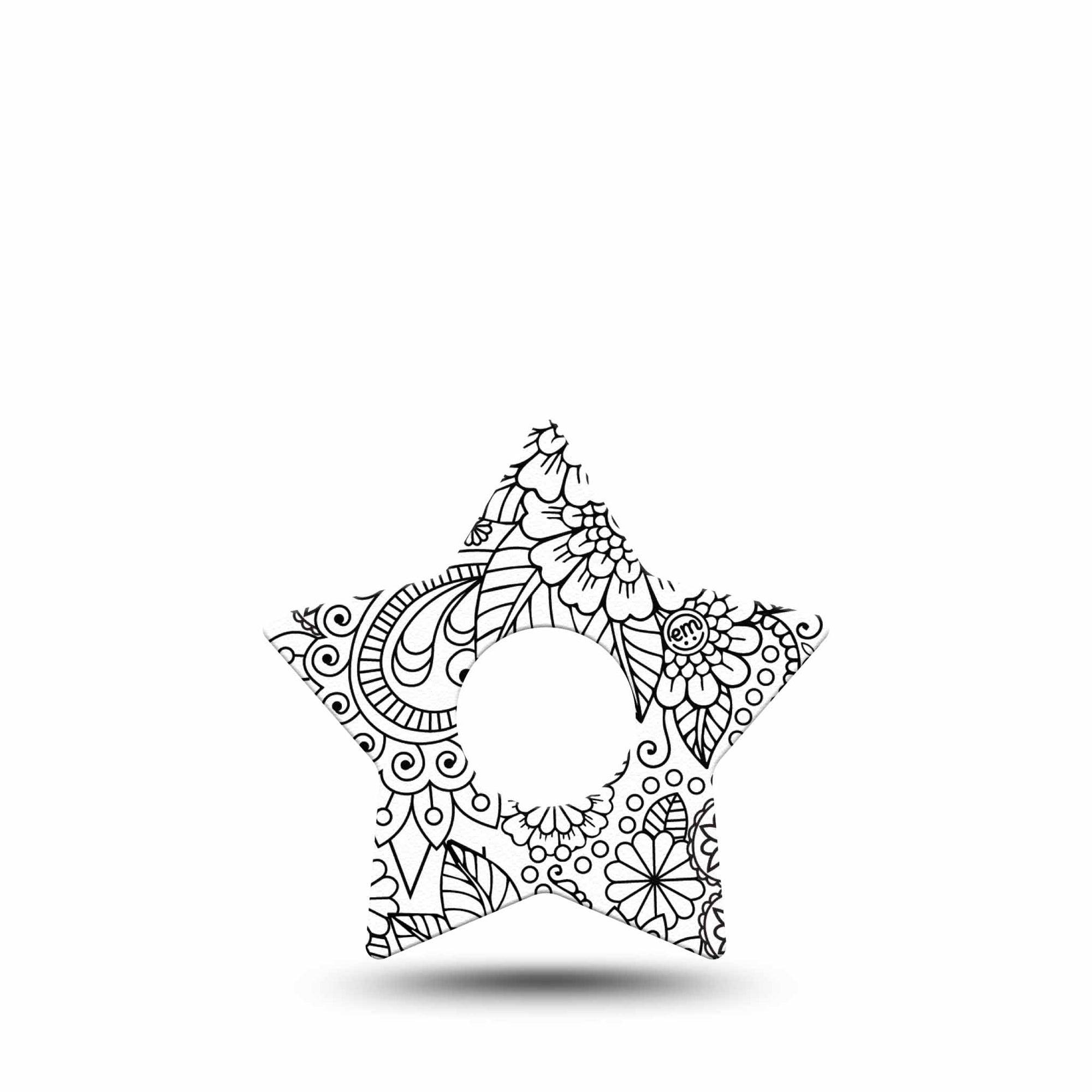 ExpressionMed Color Me Flower Freestyle Libre 3 and Libre 3 Plus Star Shape Tape Single Tape Black White Design Overlay Tape CGM Design