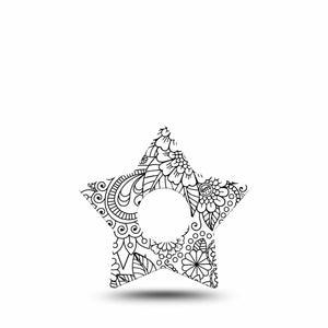 ExpressionMed Color Me Flower Freestyle Libre 3 and Libre 3 Plus Star Shape Tape Single Tape Black White Design Overlay Tape CGM Design