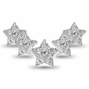 ExpressionMed Color Me Flower Freestyle Libre 3 and Libre 3 Plus Star Shape Tape 5-Pack Tape and 5-Pack Sticker Monochrome Flowers Overlay Tape CGM Design