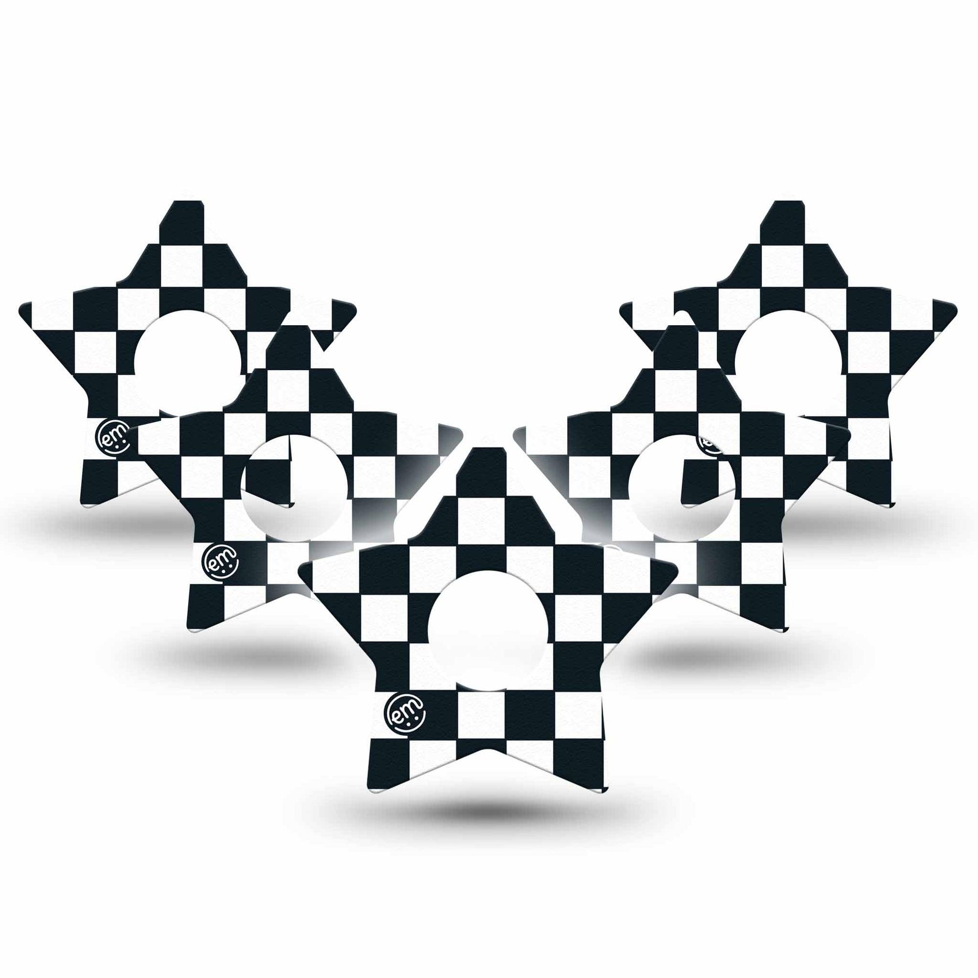 ExpressionMed Checkered Freestyle Libre 3 and Libre 3 Plus Star Shape Tape 5-Pack Tape Classic Checkered, Patch CGM Design