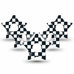 ExpressionMed Checkered Freestyle Libre 3 and Libre 3 Plus Star Shape Tape 5-Pack Tape Classic Checkered, Patch CGM Design